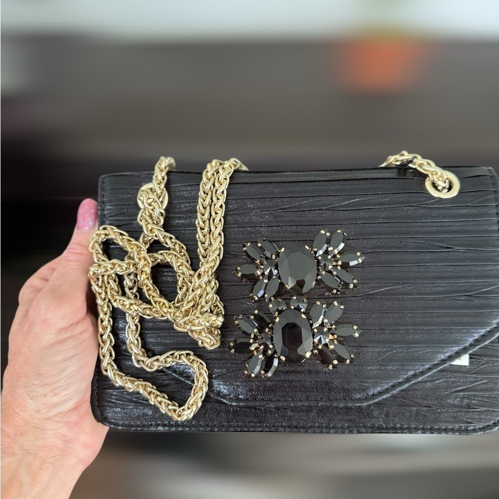 Kate Landry Black Evening Bag with Gold Chain NWT